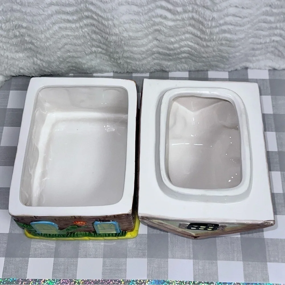 Ceramic Country Cottage Shaped Cookie Jar Canister 7
